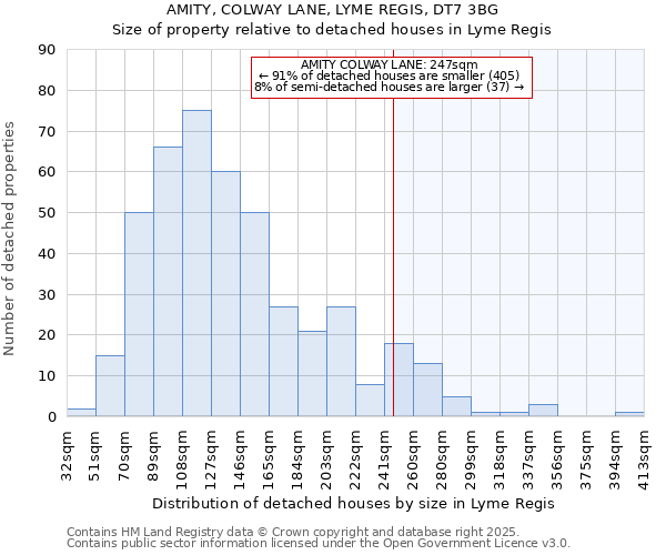 AMITY, COLWAY LANE, LYME REGIS, DT7 3BG: Size of property relative to detached houses houses in Lyme Regis