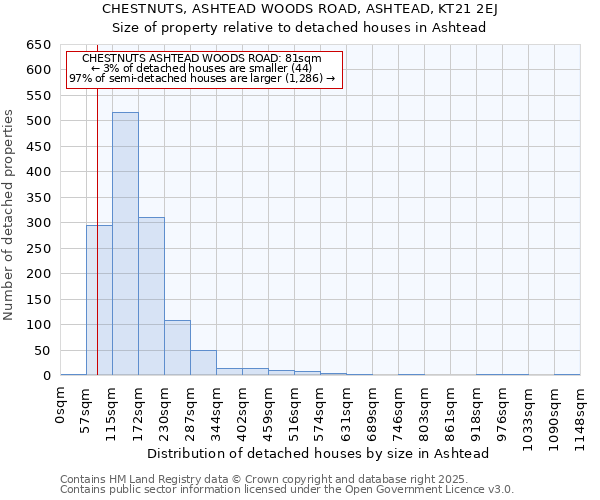 CHESTNUTS, ASHTEAD WOODS ROAD, ASHTEAD, KT21 2EJ: Size of property relative to detached houses houses in Ashtead