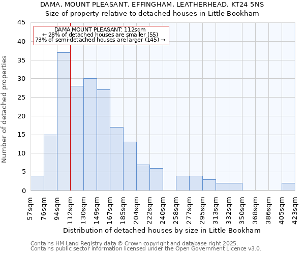 DAMA, MOUNT PLEASANT, EFFINGHAM, LEATHERHEAD, KT24 5NS: Size of property relative to detached houses houses in Little Bookham