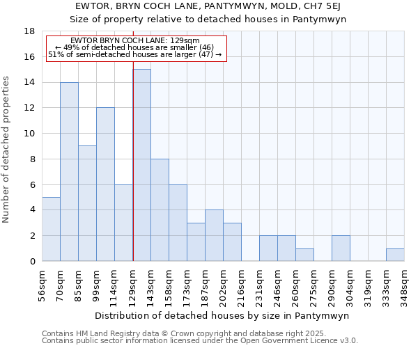 EWTOR, BRYN COCH LANE, PANTYMWYN, MOLD, CH7 5EJ: Size of property relative to detached houses houses in Pantymwyn