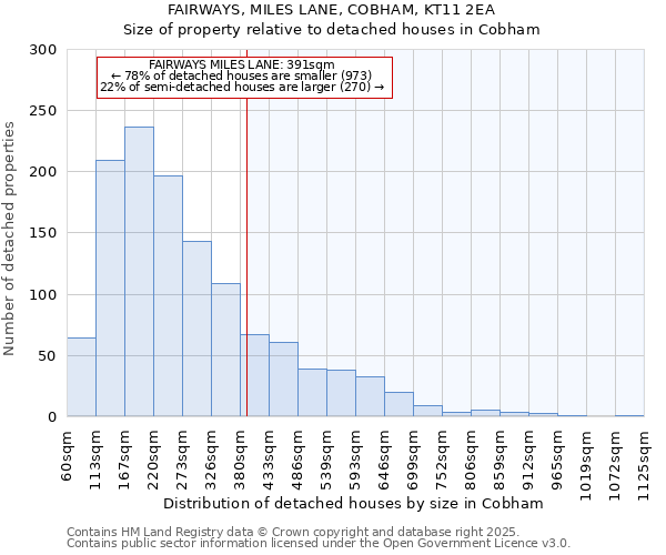 FAIRWAYS, MILES LANE, COBHAM, KT11 2EA: Size of property relative to detached houses houses in Cobham