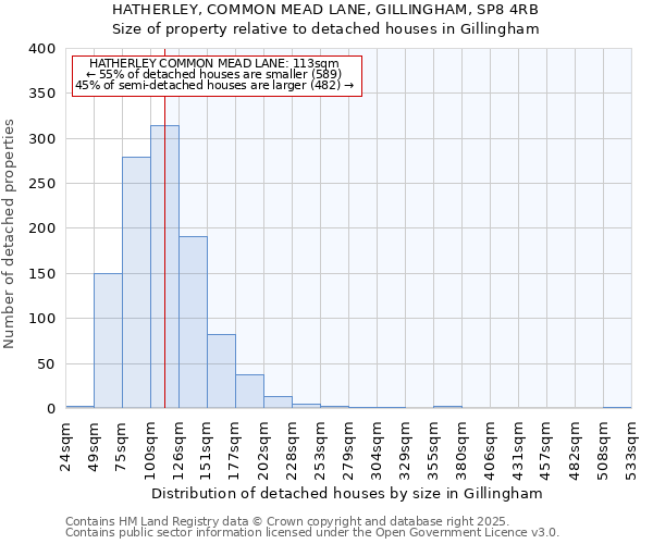 HATHERLEY, COMMON MEAD LANE, GILLINGHAM, SP8 4RB: Size of property relative to detached houses houses in Gillingham
