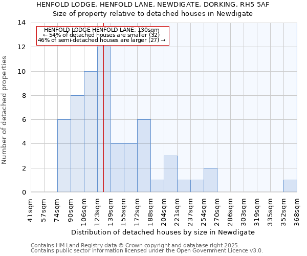 HENFOLD LODGE, HENFOLD LANE, NEWDIGATE, DORKING, RH5 5AF: Size of property relative to detached houses houses in Newdigate