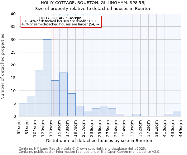 HOLLY COTTAGE, BOURTON, GILLINGHAM, SP8 5BJ: Size of property relative to detached houses houses in Bourton