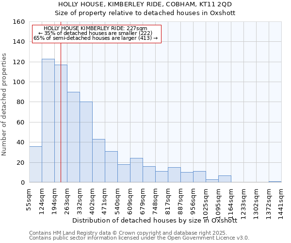 HOLLY HOUSE, KIMBERLEY RIDE, COBHAM, KT11 2QD: Size of property relative to detached houses houses in Oxshott