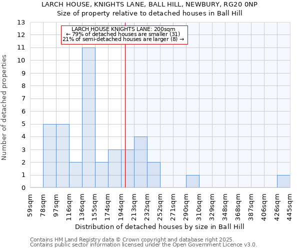 LARCH HOUSE, KNIGHTS LANE, BALL HILL, NEWBURY, RG20 0NP: Size of property relative to detached houses houses in Ball Hill