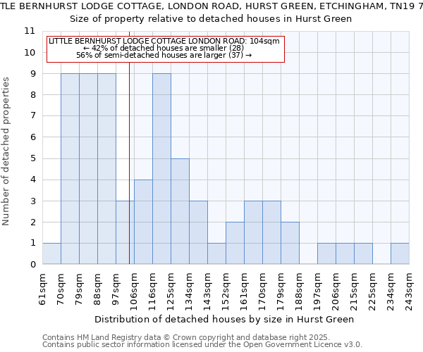 LITTLE BERNHURST LODGE COTTAGE, LONDON ROAD, HURST GREEN, ETCHINGHAM, TN19 7PN: Size of property relative to detached houses houses in Hurst Green