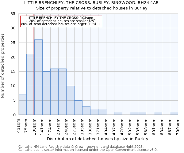 LITTLE BRENCHLEY, THE CROSS, BURLEY, RINGWOOD, BH24 4AB: Size of property relative to detached houses houses in Burley