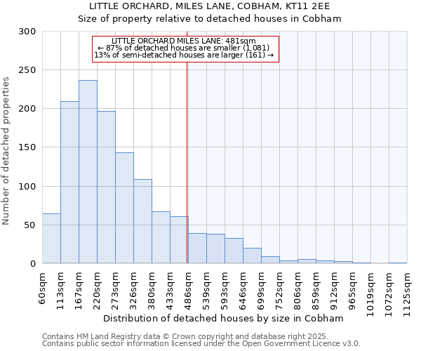 LITTLE ORCHARD, MILES LANE, COBHAM, KT11 2EE: Size of property relative to detached houses houses in Cobham