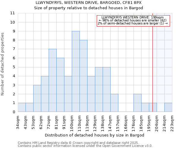 LLWYNDYRYS, WESTERN DRIVE, BARGOED, CF81 8PX: Size of property relative to detached houses houses in Bargod