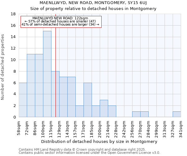 MAENLLWYD, NEW ROAD, MONTGOMERY, SY15 6UJ: Size of property relative to detached houses houses in Montgomery