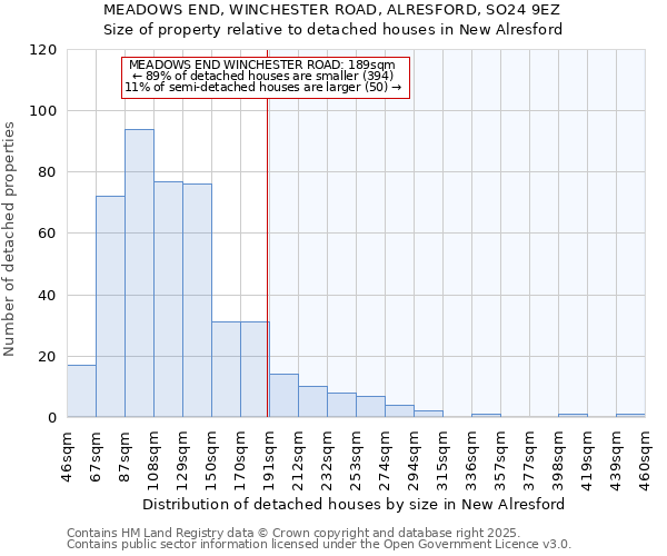 MEADOWS END, WINCHESTER ROAD, ALRESFORD, SO24 9EZ: Size of property relative to detached houses houses in New Alresford
