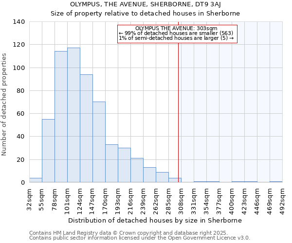 OLYMPUS, THE AVENUE, SHERBORNE, DT9 3AJ: Size of property relative to detached houses houses in Sherborne