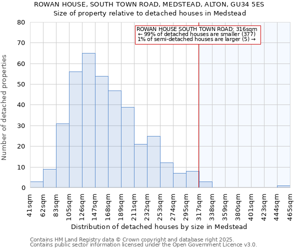 ROWAN HOUSE, SOUTH TOWN ROAD, MEDSTEAD, ALTON, GU34 5ES: Size of property relative to detached houses houses in Medstead