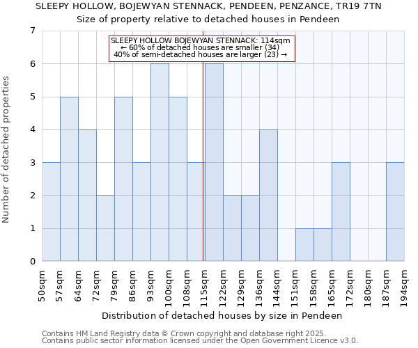 SLEEPY HOLLOW, BOJEWYAN STENNACK, PENDEEN, PENZANCE, TR19 7TN: Size of property relative to detached houses houses in Pendeen