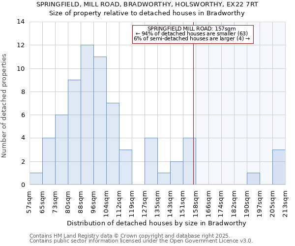 SPRINGFIELD, MILL ROAD, BRADWORTHY, HOLSWORTHY, EX22 7RT: Size of property relative to detached houses houses in Bradworthy