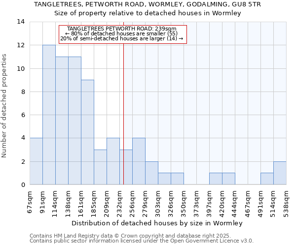 TANGLETREES, PETWORTH ROAD, WORMLEY, GODALMING, GU8 5TR: Size of property relative to detached houses houses in Wormley