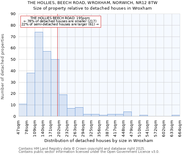 THE HOLLIES, BEECH ROAD, WROXHAM, NORWICH, NR12 8TW: Size of property relative to detached houses houses in Wroxham