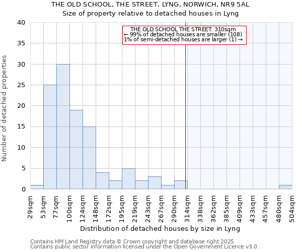 THE OLD SCHOOL, THE STREET, LYNG, NORWICH, NR9 5AL: Size of property relative to detached houses houses in Lyng
