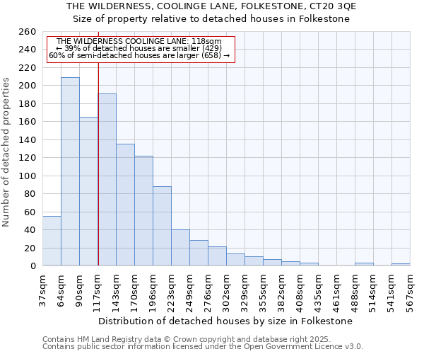 THE WILDERNESS, COOLINGE LANE, FOLKESTONE, CT20 3QE: Size of property relative to detached houses houses in Folkestone