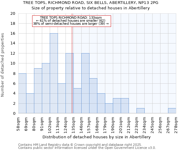 TREE TOPS, RICHMOND ROAD, SIX BELLS, ABERTILLERY, NP13 2PG: Size of property relative to detached houses houses in Abertillery
