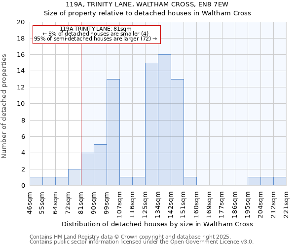 119A, TRINITY LANE, WALTHAM CROSS, EN8 7EW: Size of property relative to detached houses houses in Waltham Cross