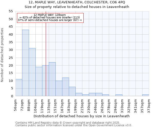 12, MAPLE WAY, LEAVENHEATH, COLCHESTER, CO6 4PQ: Size of property relative to detached houses houses in Leavenheath