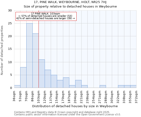 17, PINE WALK, WEYBOURNE, HOLT, NR25 7HJ: Size of property relative to detached houses houses in Weybourne