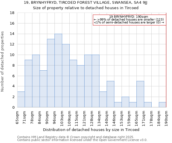 19, BRYNHYFRYD, TIRCOED FOREST VILLAGE, SWANSEA, SA4 9JJ: Size of property relative to detached houses houses in Tircoed