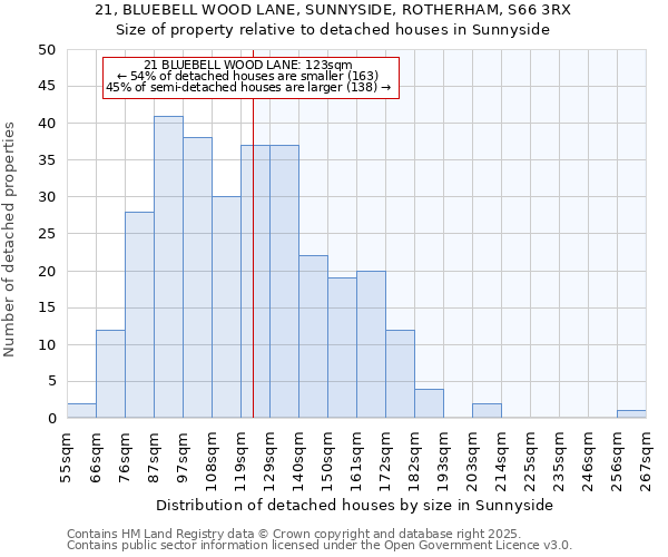21, BLUEBELL WOOD LANE, SUNNYSIDE, ROTHERHAM, S66 3RX: Size of property relative to detached houses houses in Sunnyside
