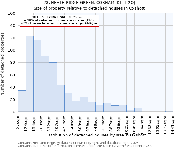 28, HEATH RIDGE GREEN, COBHAM, KT11 2QJ: Size of property relative to detached houses houses in Oxshott