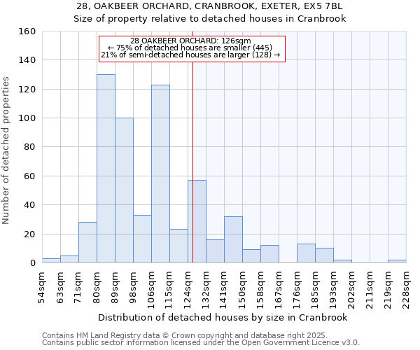 28, OAKBEER ORCHARD, CRANBROOK, EXETER, EX5 7BL: Size of property relative to detached houses houses in Cranbrook