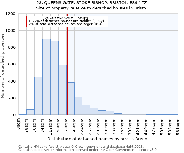 28, QUEENS GATE, STOKE BISHOP, BRISTOL, BS9 1TZ: Size of property relative to detached houses houses in Bristol