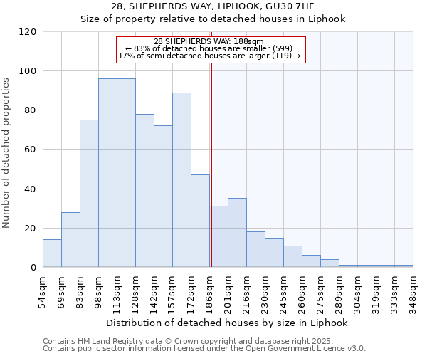 28, SHEPHERDS WAY, LIPHOOK, GU30 7HF: Size of property relative to detached houses houses in Liphook