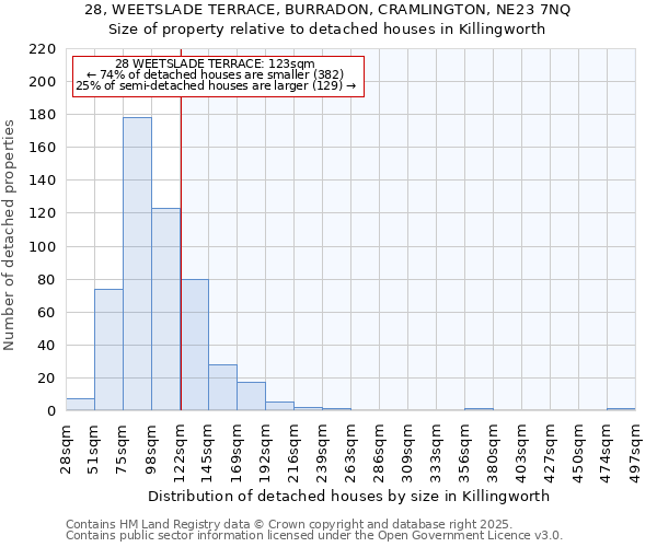 28, WEETSLADE TERRACE, BURRADON, CRAMLINGTON, NE23 7NQ: Size of property relative to detached houses houses in Killingworth