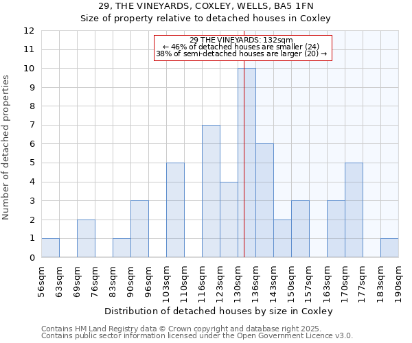 29, THE VINEYARDS, COXLEY, WELLS, BA5 1FN: Size of property relative to detached houses houses in Coxley