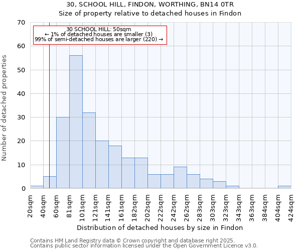 30, SCHOOL HILL, FINDON, WORTHING, BN14 0TR: Size of property relative to detached houses houses in Findon
