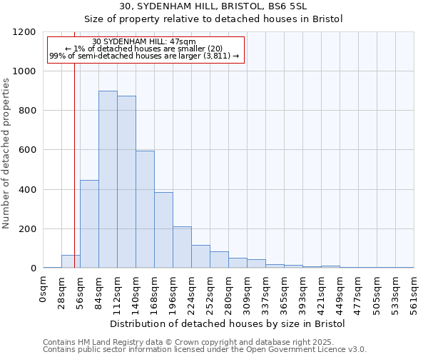 30, SYDENHAM HILL, BRISTOL, BS6 5SL: Size of property relative to detached houses houses in Bristol