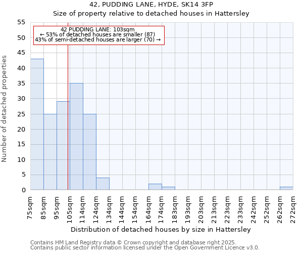 42, PUDDING LANE, HYDE, SK14 3FP: Size of property relative to detached houses houses in Hattersley
