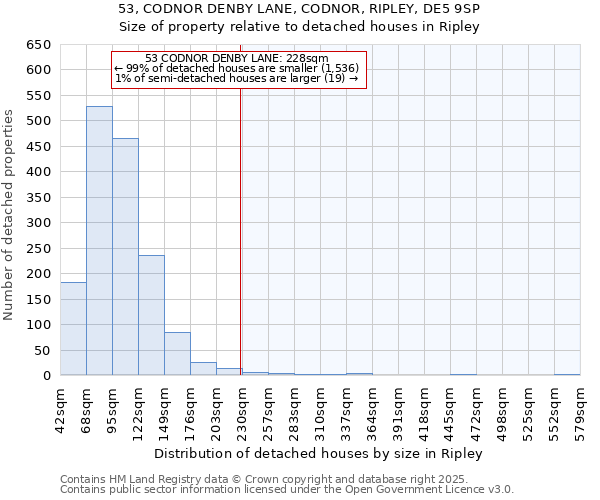53, CODNOR DENBY LANE, CODNOR, RIPLEY, DE5 9SP: Size of property relative to detached houses houses in Ripley