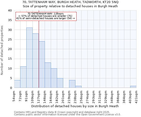 70, TATTENHAM WAY, BURGH HEATH, TADWORTH, KT20 5NQ: Size of property relative to detached houses houses in Burgh Heath