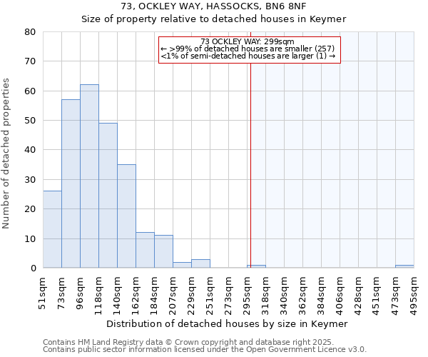 73, OCKLEY WAY, HASSOCKS, BN6 8NF: Size of property relative to detached houses houses in Keymer