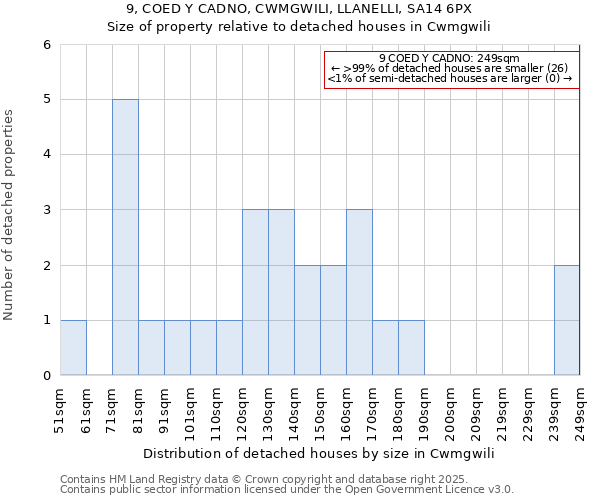 9, COED Y CADNO, CWMGWILI, LLANELLI, SA14 6PX: Size of property relative to detached houses houses in Cwmgwili