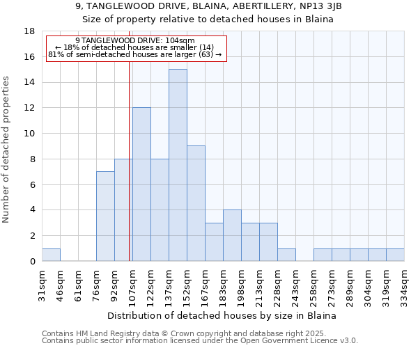 9, TANGLEWOOD DRIVE, BLAINA, ABERTILLERY, NP13 3JB: Size of property relative to detached houses houses in Blaina