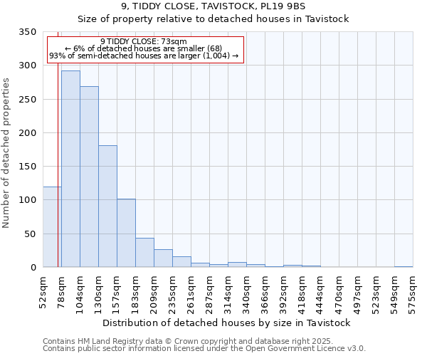 9, TIDDY CLOSE, TAVISTOCK, PL19 9BS: Size of property relative to detached houses houses in Tavistock