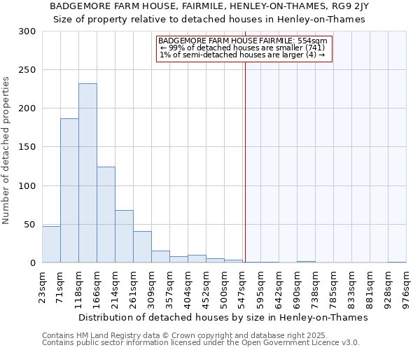BADGEMORE FARM HOUSE, FAIRMILE, HENLEY-ON-THAMES, RG9 2JY: Size of property relative to detached houses houses in Henley-on-Thames