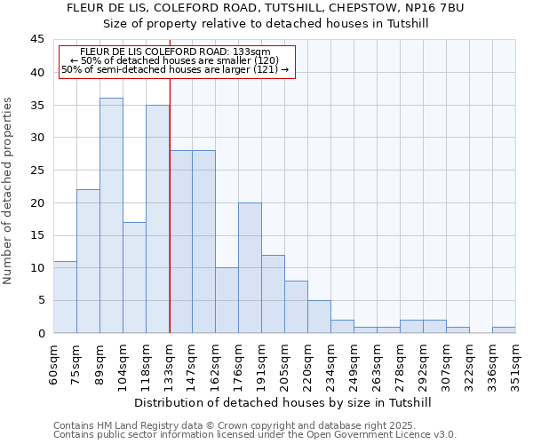 FLEUR DE LIS, COLEFORD ROAD, TUTSHILL, CHEPSTOW, NP16 7BU: Size of property relative to detached houses houses in Tutshill