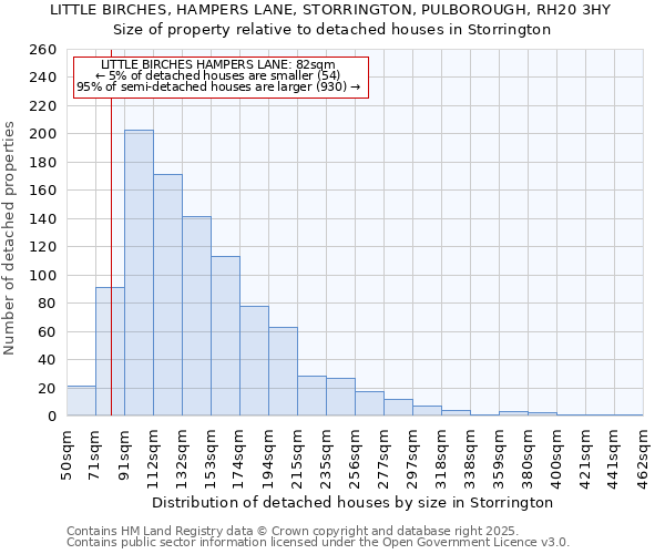 LITTLE BIRCHES, HAMPERS LANE, STORRINGTON, PULBOROUGH, RH20 3HY: Size of property relative to detached houses houses in Storrington