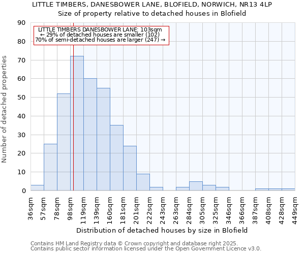 LITTLE TIMBERS, DANESBOWER LANE, BLOFIELD, NORWICH, NR13 4LP: Size of property relative to detached houses houses in Blofield