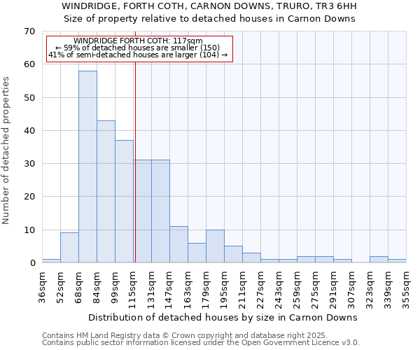 WINDRIDGE, FORTH COTH, CARNON DOWNS, TRURO, TR3 6HH: Size of property relative to detached houses houses in Carnon Downs